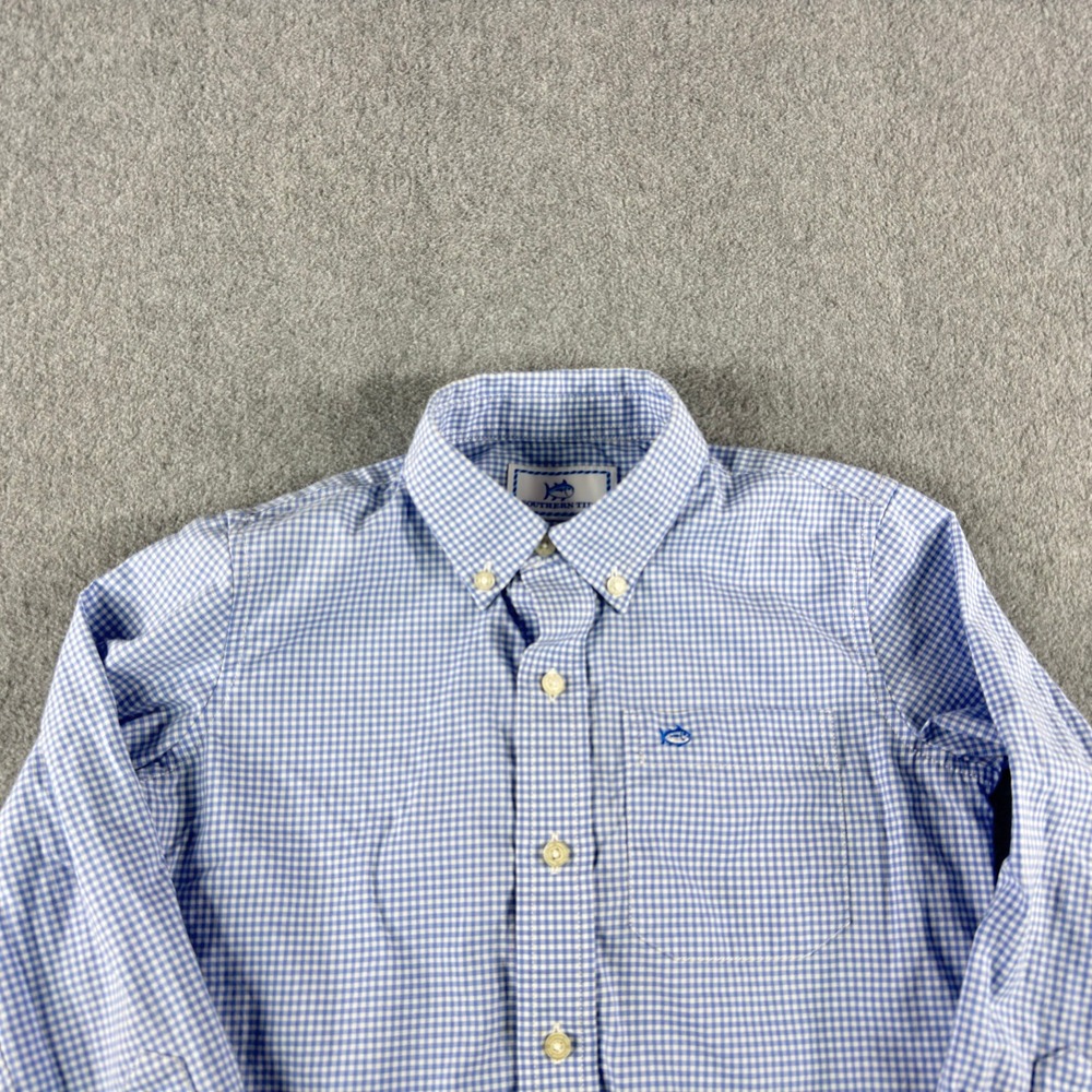 Southern Tide Boy's Button Down Shirt‎ Blue Gingham S 6-7 Cotton Classic